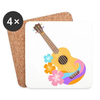 Colorful Ukulele Wave Pattern with Hibiscus Flowers - Coasters (set of 4) - white - Front