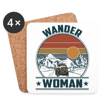 Hiking Woman Camping Hiking Vintage Sunset Jeep - Coasters (set of 4) - white - Front