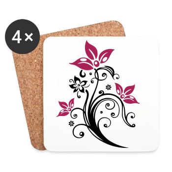 Flowers with filigree floral ornament. Feminine. - Coasters (set of 4) - white - Front