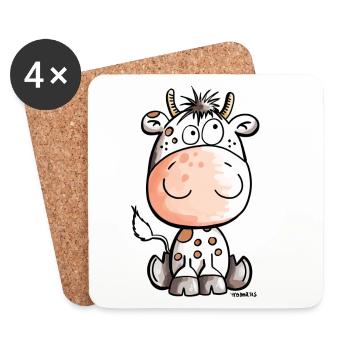Funny Cow - Cows - Baby - Gift - Calf - Coasters (set of 4) - white - Front