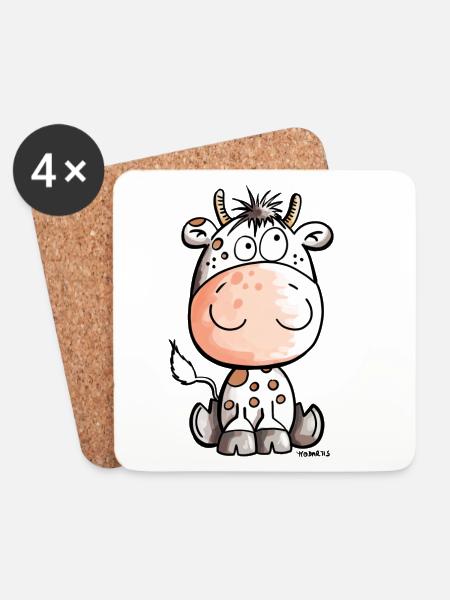 Lustige Kuh - Kühe - Rind - Baby - Comic - Untersetzer (4er-Set) - Weiß