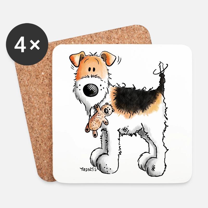 Foxterrier mit Teddy - Teddys - Plüschtier - Hund - Untersetzer (4er-Set) - Weiß
