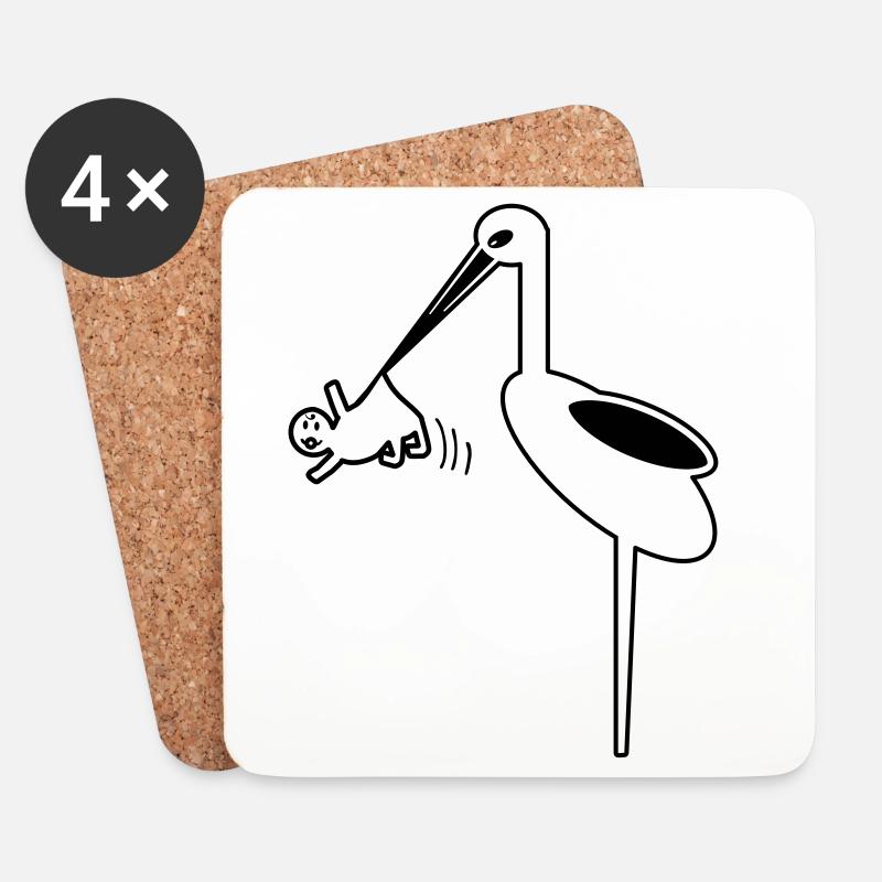 Storch mit Baby Hebamme, Klapperstorch Geburt - Untersetzer (4er-Set) - Weiß