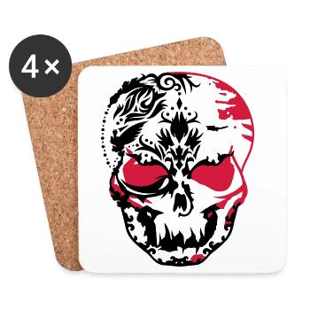 Masque de crâne fait d'ornements - Dessous de verre (lot de 4) - blanc - Devant