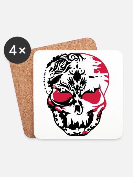 Totenkopf Maske aus Ornamenten - Untersetzer (4er-Set) - Weiß
