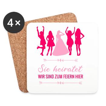 Poltern, Junggesellinnenabschied - sie heiratet - Untersetzer (4er-Set) - Weiß - Vorne
