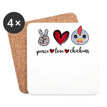 Peace Love Chickens Funny Chicken Lover Farmer - Untersetzer (4er-Set) - Weiß - Vorne