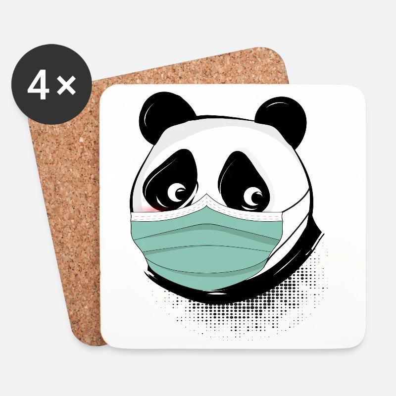 Panda Bär mit Mundschutz Maske - Untersetzer (4er-Set) - Weiß