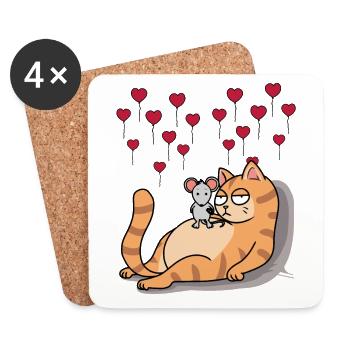 Katze Maus Freund Liebe Partnerschaft Romantik - Untersetzer (4er-Set) - Weiß - Vorne