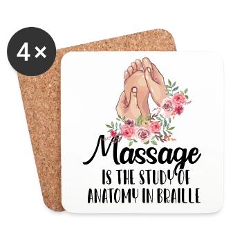 Massage Is The Study Of Anatomy In Braille - Coasters (set of 4) - white - Front