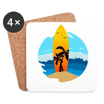 Ein Surfbrett Mit Palmen, Das Im Sand Steckt - Untersetzer (4er-Set) - Weiß - Vorne