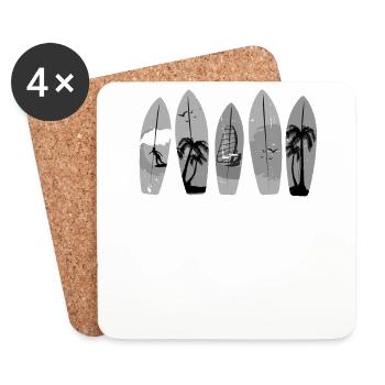 Cinq planches de surf rétro vintage - Surf - Dessous de verre (lot de 4) - blanc - Devant