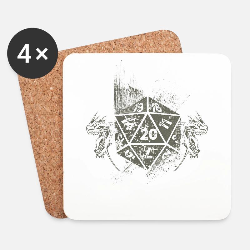 Drachen Vintage D20 Würfel Tabletop Rollenspiel - Untersetzer (4er-Set) - Weiß