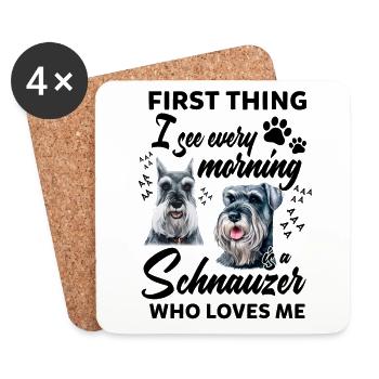 La première chose que je vois chaque matin est un schnauzer - Dessous de verre (lot de 4) - blanc - Devant
