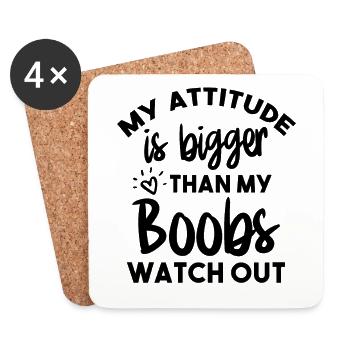 Mon attitude est plus grande que mes seins attention - Dessous de verre (lot de 4) - blanc - Devant