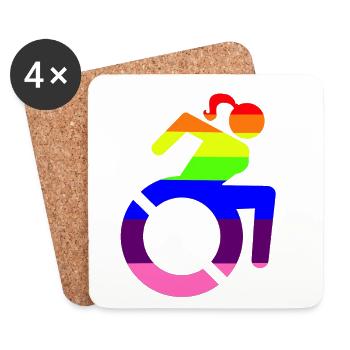 Fille en fauteuil roulant symbole LGBTQ # - Dessous de verre (lot de 4) - blanc - Devant