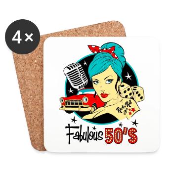 Rockabilly Pin Up Girl 50s Sock Hop Retro Vintage - Coasters (set of 4) - white - Front