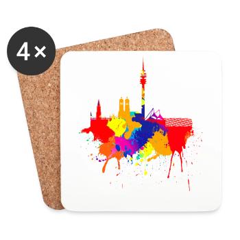 München Skyline Bunte Farben Malerei Bayern Fan - Untersetzer (4er-Set) - Weiß - Vorne