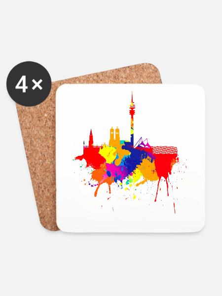 München Skyline Bunte Farben Malerei Bayern Fan - Untersetzer (4er-Set) - Weiß