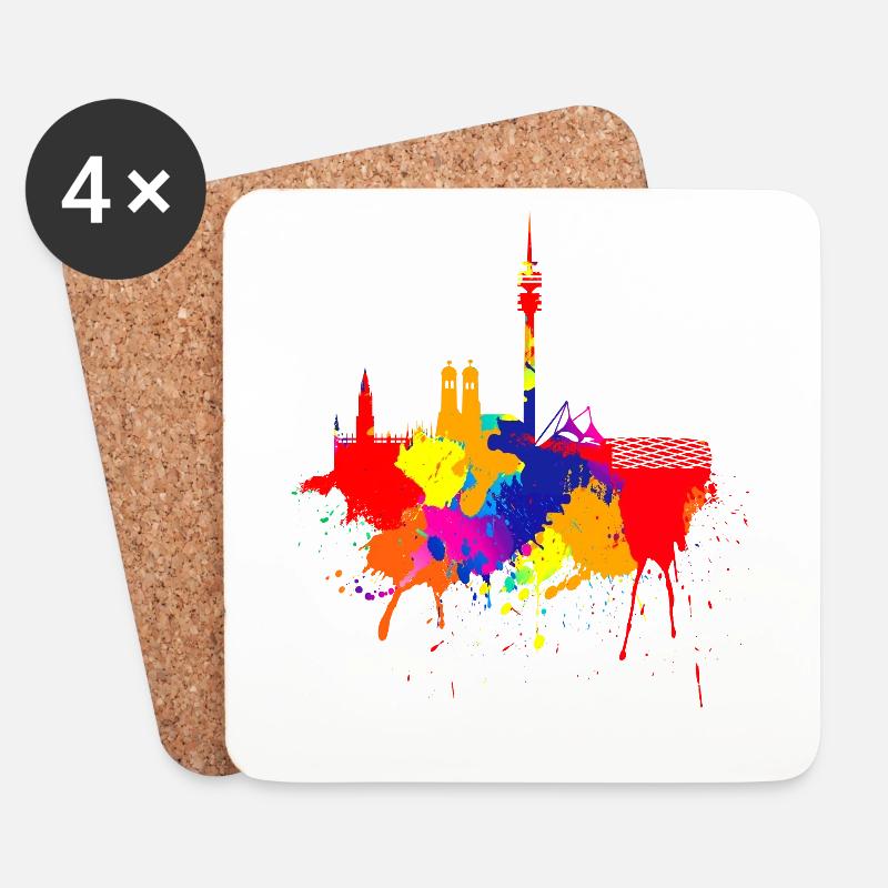 München Skyline Bunte Farben Malerei Bayern Fan - Untersetzer (4er-Set) - Weiß