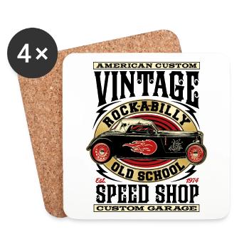 Rockabilly Autos Vintage Rock N Roll - Untersetzer (4er-Set) - Weiß - Vorne