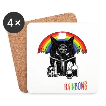 LGBT Goth Rainbows Black Cat Pentagram Pentacle - Coasters (set of 4) - white - Front