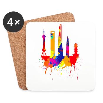 Shanghai Skyline China Colorful Colors Asia Love - Coasters (set of 4) - white - Front