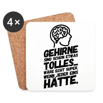 Lustige Sprüche Gehirn Bürohumor - Untersetzer (4er-Set) - Weiß - Vorne