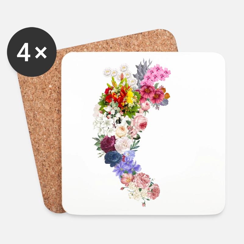Florales anatomisches Herz - Untersetzer (4er-Set) - Weiß