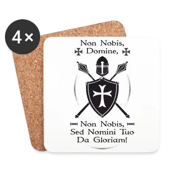 Schwarze Kreuzritter-Rüstung + Non Nobis Domine - Untersetzer (4er-Set) - Weiß - Vorne