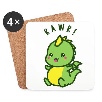 RAWR, cute dinosaur, gift idea and t-shirt - Coasters (set of 4) - white - Front