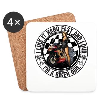 I Like It Hard Fast and Loud Biker Girl - Untersetzer (4er-Set) - Weiß - Vorne