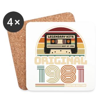 Rétro vintage cassette anniversaire millésime 1981 - Dessous de verre (lot de 4) - blanc - Devant
