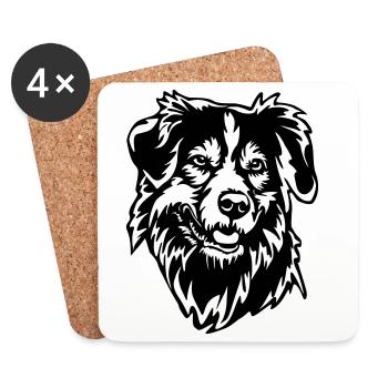 Australian Shepherd Head - Coasters (set of 4) - white - Front