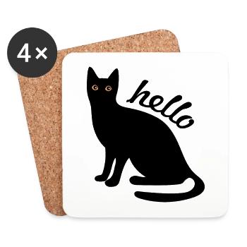 Hello chat cadeau amoureux des chats animaux - Dessous de verre (lot de 4) - blanc - Devant