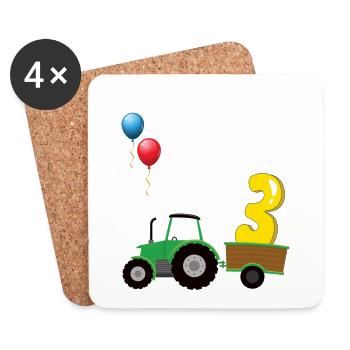 Trecker 3. Geburtstag Weg frei ich bin schon 3 - Untersetzer (4er-Set) - Weiß - Vorne