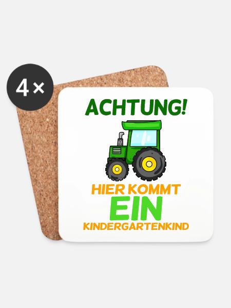 Achtung Kindergartenkind Traktor - Untersetzer (4er-Set) - Weiß