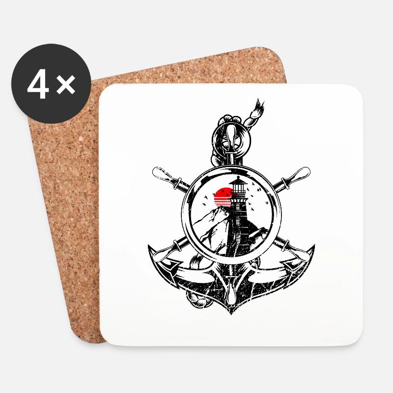 Anker Maritim Retro Leuchtturm Meer Urlaub - Untersetzer (4er-Set) - Weiß