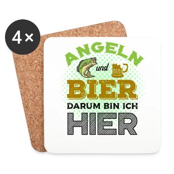 Angeln und Bier darum bin ich hier, Angler - Angel - Untersetzer (4er-Set) - Weiß - Vorne
