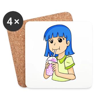 Anime Mädchen mit bubble tea - Untersetzer (4er-Set) - Weiß - Vorne