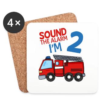 2 pompiers pour leur 2ème cadeau d'anniversaire - Dessous de verre (lot de 4) - blanc - Devant