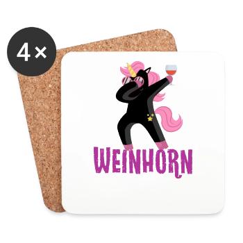 Weinhorn tanzendes schwarzes Einhorn mit Wein - Untersetzer (4er-Set) - Weiß - Vorne