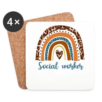 Rainbow Social Worker Back To School - Coasters (set of 4) - white - Front