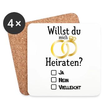 Willst du Mich Heiraten ja nein vielleicht Heirat - Untersetzer (4er-Set) - Weiß - Vorne
