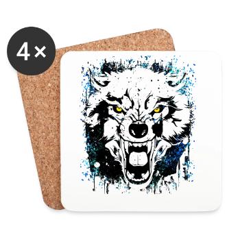 Wolf - Wolves - Werewolf - Wolf Pack - Full Moon - Coasters (set of 4) - white - Front