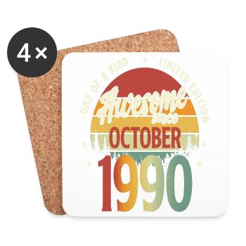 Schönes Vintage Oktober 1990 Geburtstags Design - Untersetzer (4er-Set) - Weiß - Vorne