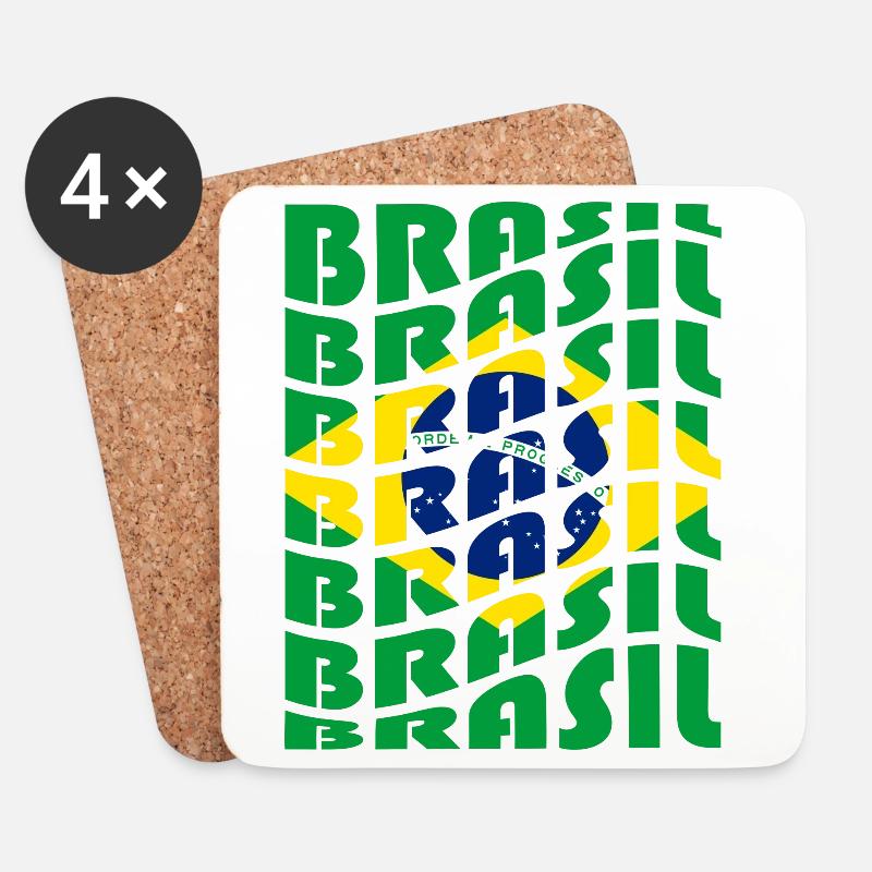 Brasilien Schriftzug Flaggen Design - Untersetzer (4er-Set) - Weiß