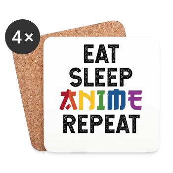 Eat Sleep Anime Repeat - Kawaii Manga Cadeau - Dessous de verre (lot de 4) - blanc - Devant
