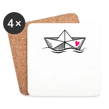 Paper Ship Sea Paper Boat Paper Boat - Coasters (set of 4) - white - Front