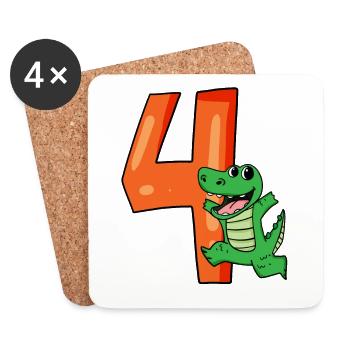 4. Geburtstag - 4 Jahre alt - Kindergeburtstag - Untersetzer (4er-Set) - Weiß - Vorne